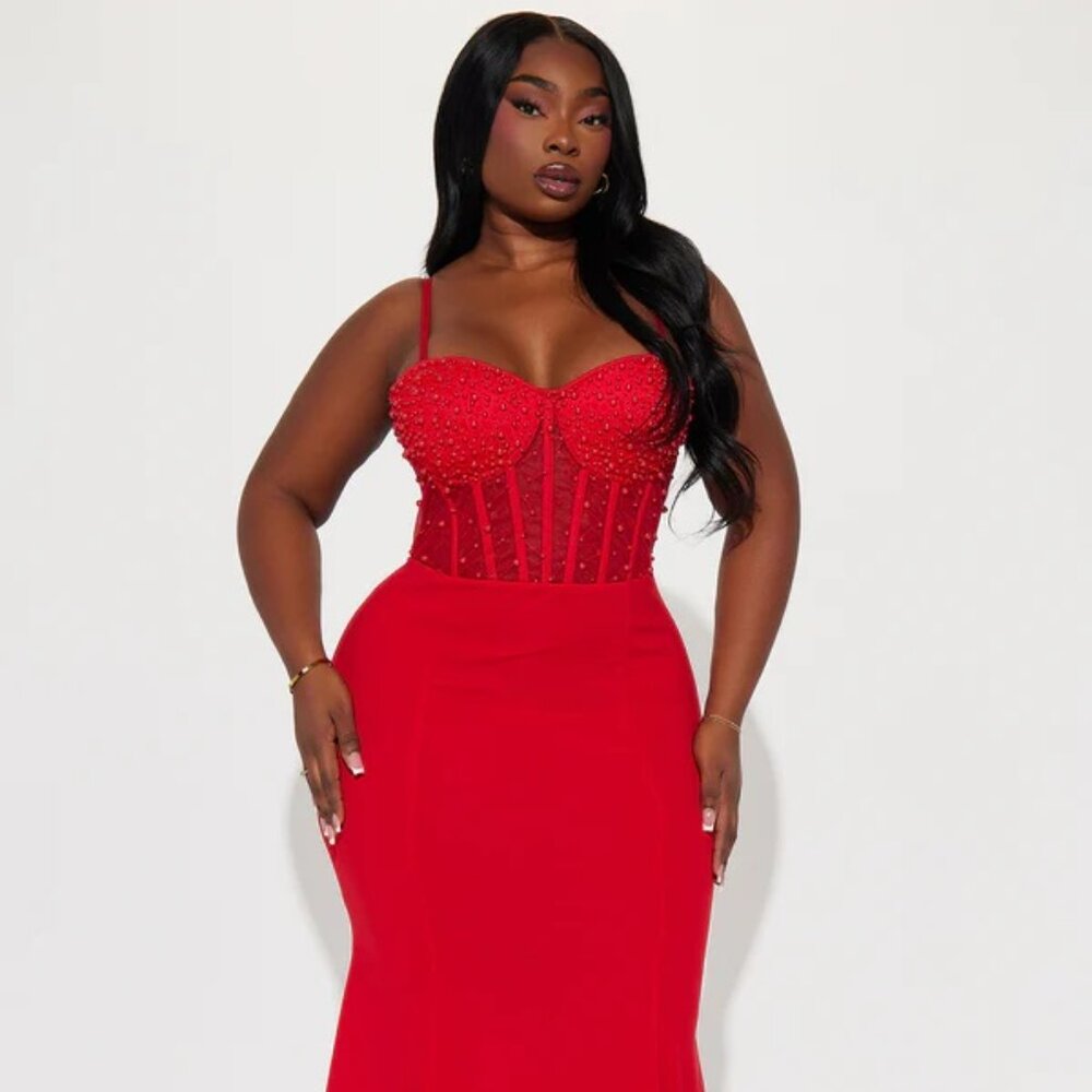 FASHIONNOVA- Bella Embellished Gown - Red